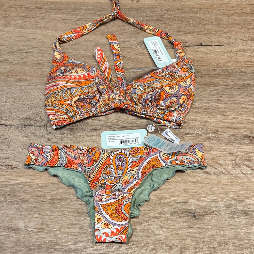 Luli Fama Orange Paisley Halter Bikini Set